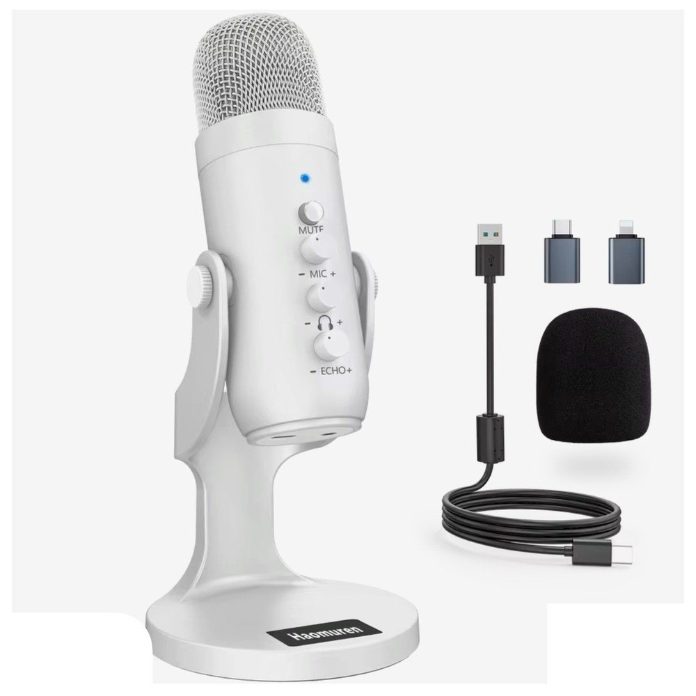 Professional White USB Condenser Microphone Studio Recording Mic for PC Computer